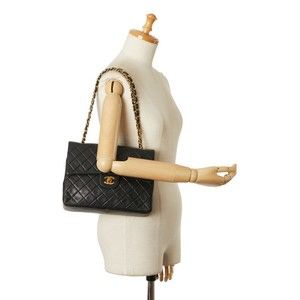 Chanel Matelasse 25 Coco Mark Double Flap Chain Shoulder Bag Lambskin Black